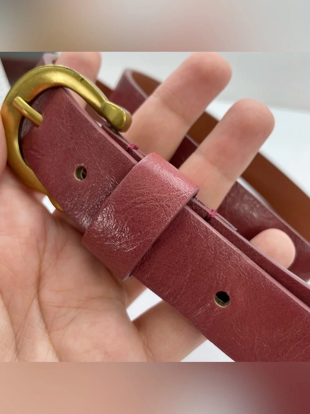 Women's Deep Berry Vegan Leather Belt with‎ Gold-Tone Buckle